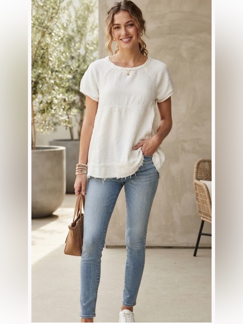 We The Free White Textured Short-Sleeve Tunic